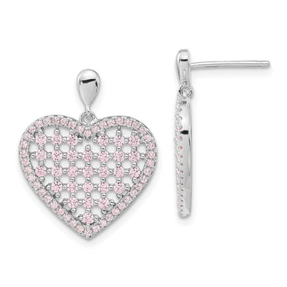 Sterlingsilber Brillant Glut Rosa Zirkonia Herz Stecker Ohrhänger