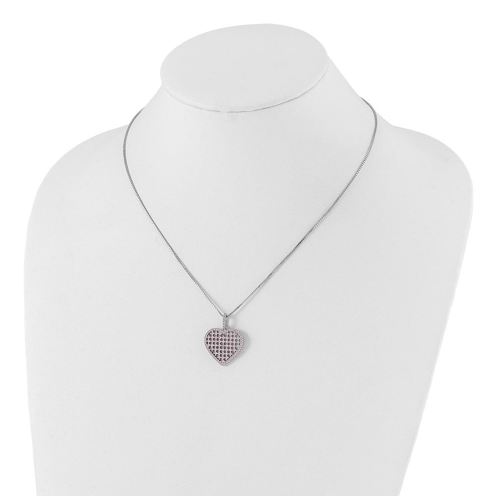 Sterlingsilber Brillant Glut Rosa Zirkonia Herz mit 2 Zoll Verlängerung Halskette