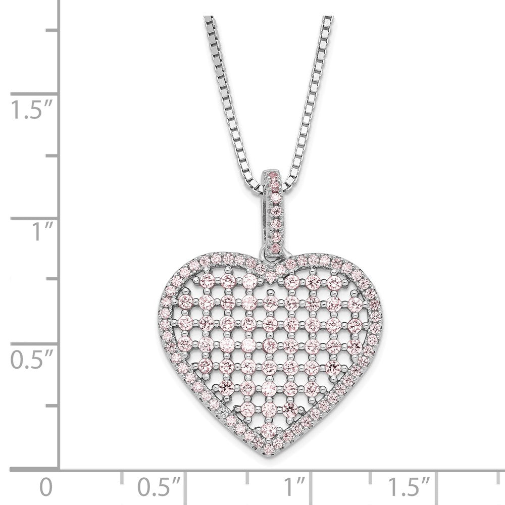 Sterlingsilber Brillant Glut Rosa Zirkonia Herz mit 2 Zoll Verlängerung Halskette
