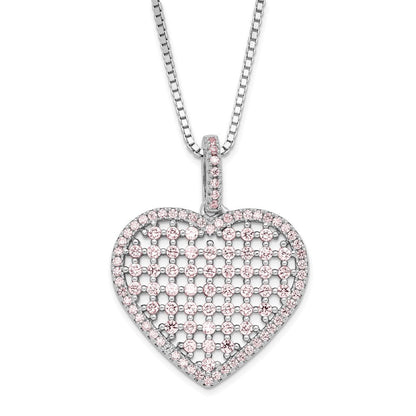 Sterlingsilber Brillant Glut Rosa Zirkonia Herz mit 2 Zoll Verlängerung Halskette