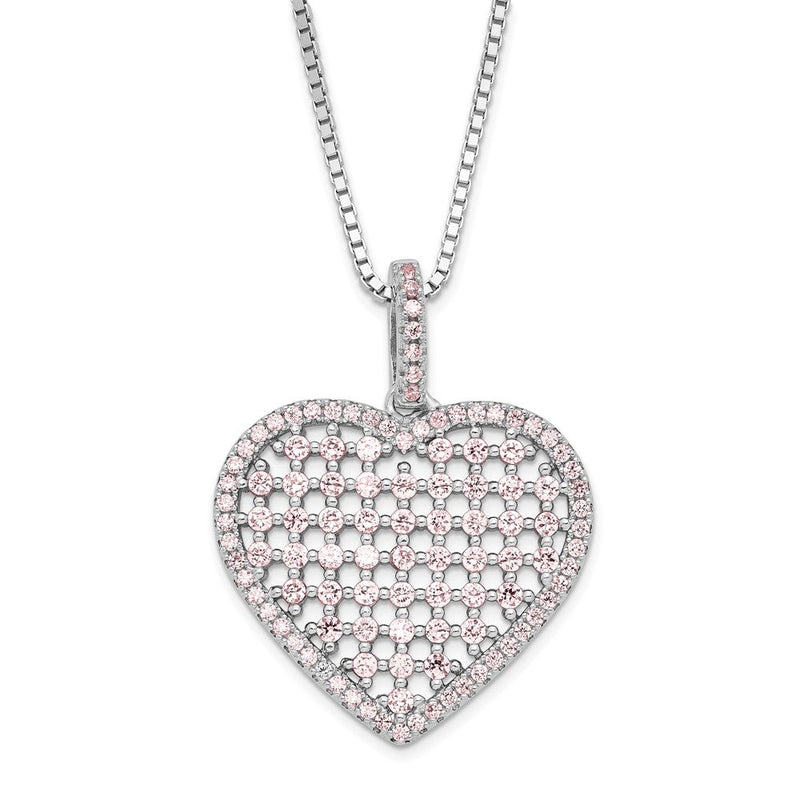Sterlingsilber Brillant Glut Rosa Zirkonia Herz mit 2 Zoll Verlängerung Halskette
