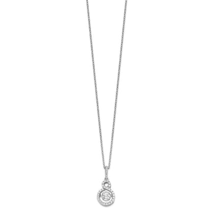 Sterlingsilber Brillant Glut Rhodiniert 34 Stein mit Moving Mittig Lebhaft Zirkonia und Mikro Pavé Unendlichkeit Halskette 2 Zoll Verlängerung
