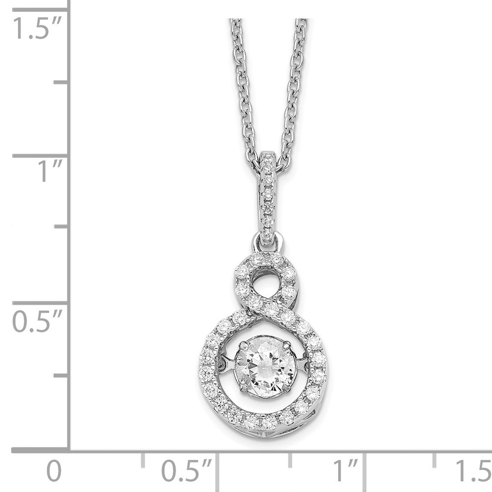 Sterlingsilber Brillant Glut Rhodiniert 34 Stein mit Moving Mittig Lebhaft Zirkonia und Mikro Pavé Unendlichkeit Halskette 2 Zoll Verlängerung