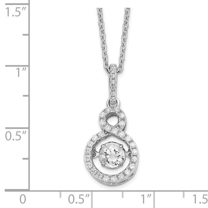 Sterlingsilber Brillant Glut Rhodiniert 34 Stein mit Moving Mittig Lebhaft Zirkonia und Mikro Pavé Unendlichkeit Halskette 2 Zoll Verlängerung