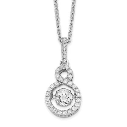 Sterlingsilber Brillant Glut Rhodiniert 34 Stein mit Moving Mittig Lebhaft Zirkonia und Mikro Pavé Unendlichkeit Halskette 2 Zoll Verlängerung