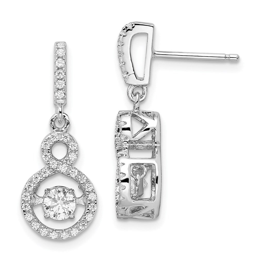 Sterlingsilber Brillant Glut Rhodiniert 66 Stein Zirkonia Moving Mittig Lebhaft mit Mikro Pavé Unendlichkeit Hängend Ohrstecker