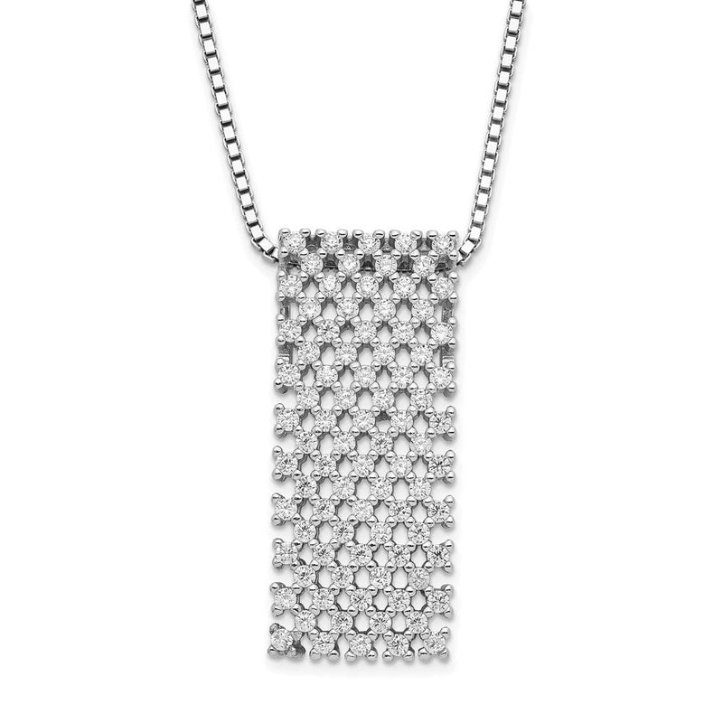 Sterlingsilber Brillant Glut Poliert Zirkonia mit 2 Zoll Verlängerung Halskette