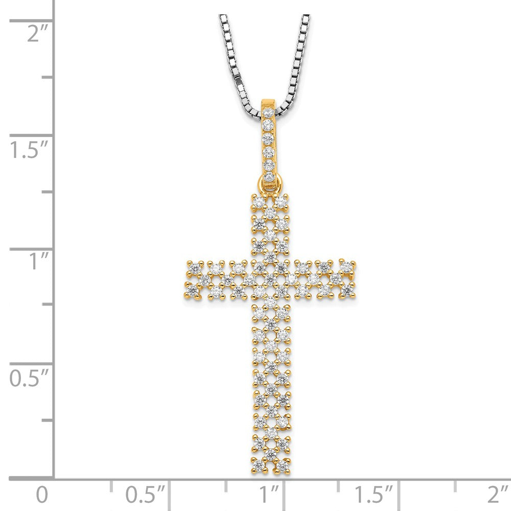 Sterlingsilber Brillant Glut Goldfarben & Zirkonia Kreuz mit 2 Zoll Verlängerung Halskette