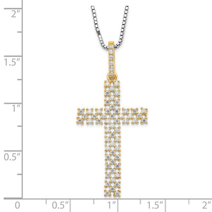 Sterlingsilber Brillant Glut Goldfarben & Zirkonia Kreuz mit 2 Zoll Verlängerung Halskette