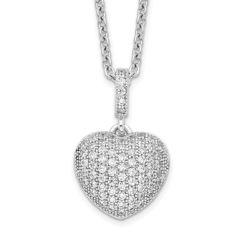 Sterlingsilber Brillant Glut Rhodiniert 74 Stein 18 Zoll Mikro Pavé Zirkonia Herz Halskette mit 2 Verlängerung