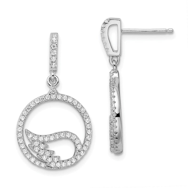 Sterlingsilber Brillant Glut Rhodiniert 128 Stein Mikro Pavé Zirkonia Flügel Hängend Ohrstecker