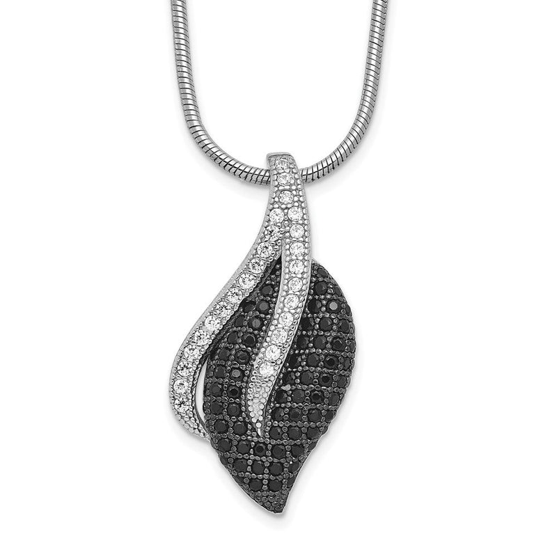 Sterlingsilber Brillant Glut Rhodiniert 103 Stein 18 Zoll Schwarz Spinell Mikro Pavé Zirkonia Blatt Halskette mit 2 Verlängerung