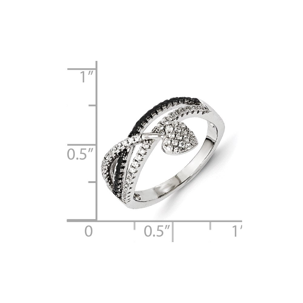 Sterlingsilber Schwarz Spinell & Zirkonia Brillant Glut Herz Ring