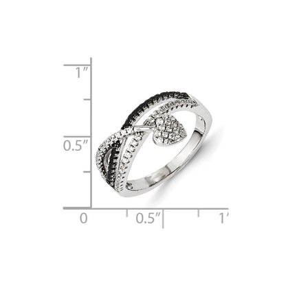 Sterlingsilber Schwarz Spinell & Zirkonia Brillant Glut Herz Ring