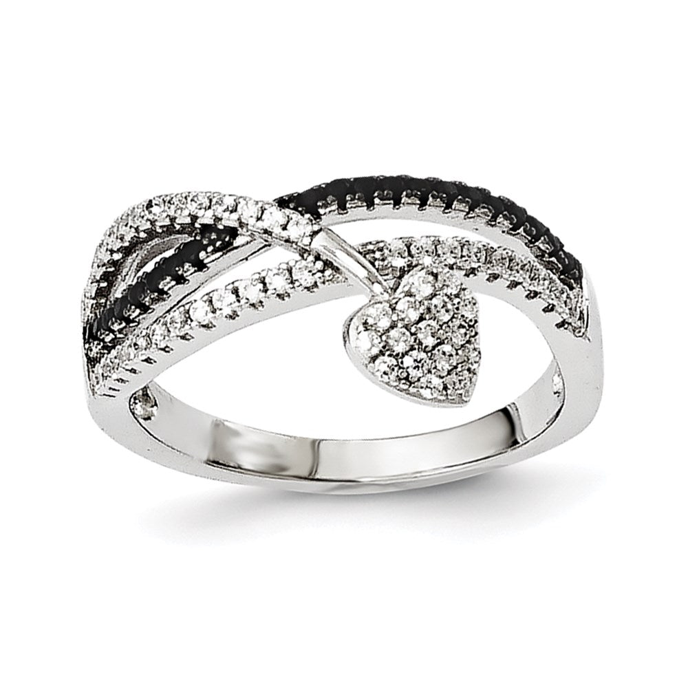 Sterlingsilber Schwarz Spinell & Zirkonia Brillant Glut Herz Ring