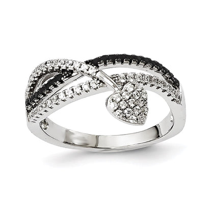 Sterlingsilber Schwarz Spinell & Zirkonia Brillant Glut Herz Ring