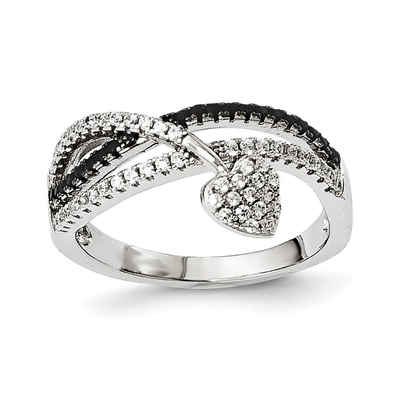 Sterlingsilber Schwarz Spinell & Zirkonia Brillant Glut Herz Ring