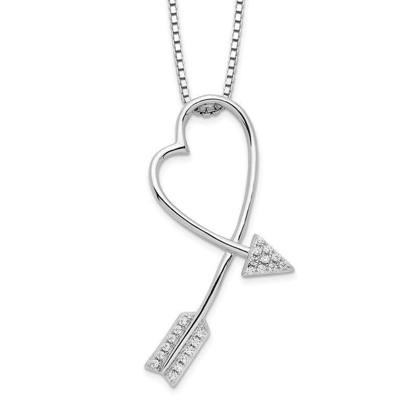 Sterlingsilber Brillant Glut Rhodiniert 22 Stein 18 Zoll Mikro Pavé Zirkonia Pfeil Herz Halskette mit 2 Verlängerung