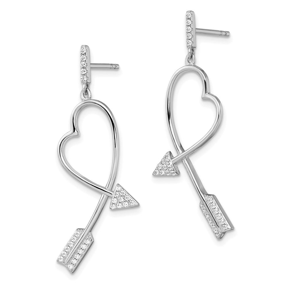 Sterlingsilber Brillant Glut Rhodiniert 54 Stein Mikro Pavé Zirkonia Pfeil Herz Hängend Ohrstecker
