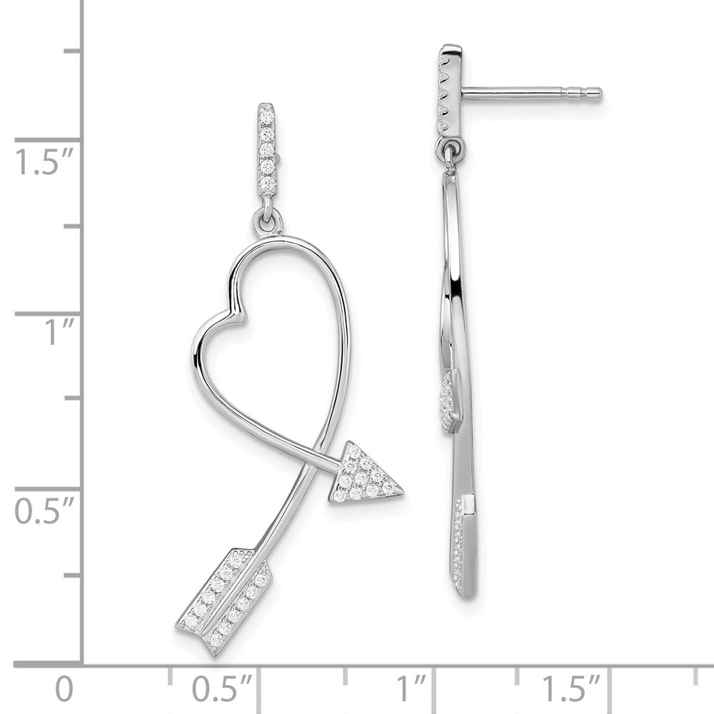 Sterlingsilber Brillant Glut Rhodiniert 54 Stein Mikro Pavé Zirkonia Pfeil Herz Hängend Ohrstecker