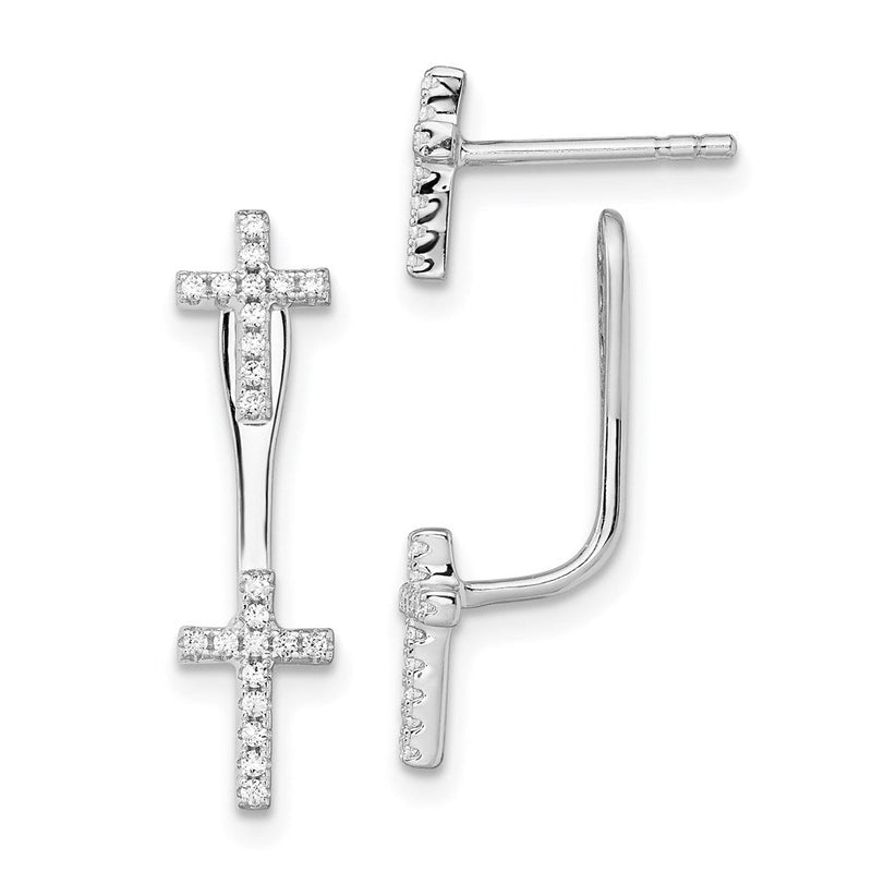 Sterlingsilber Brillant Glut Rhodiniert 46 Stein Mikro Pavé Zirkonia Kreuz Vorderseite Rückseite Ohrringe