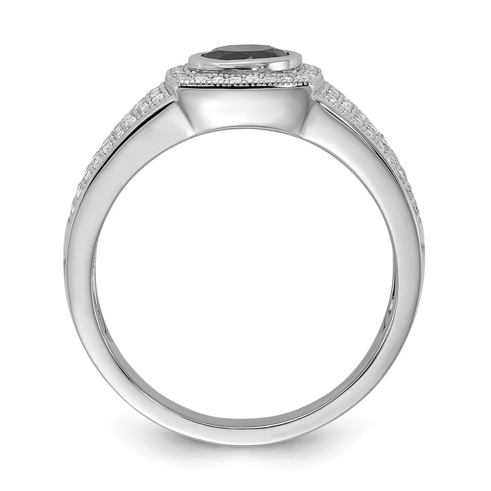 Sterlingsilber Brillant Glut Poliert Zirkonia & Schwarz Spinell Herren Ring