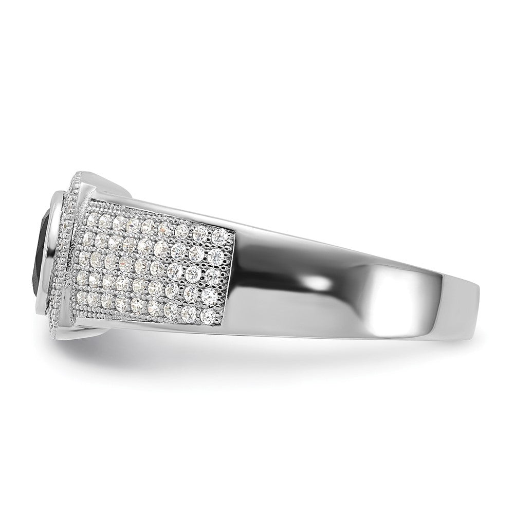 Sterlingsilber Brillant Glut Poliert Zirkonia & Schwarz Spinell Herren Ring