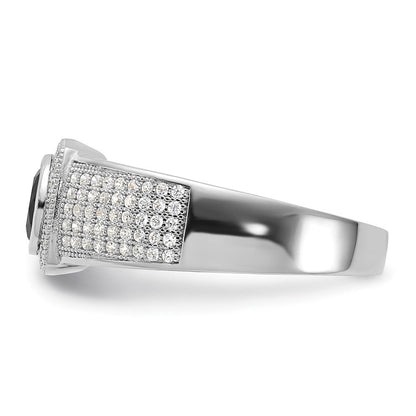 Sterlingsilber Brillant Glut Poliert Zirkonia & Schwarz Spinell Herren Ring