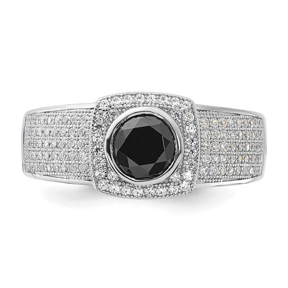 Sterlingsilber Brillant Glut Poliert Zirkonia & Schwarz Spinell Herren Ring
