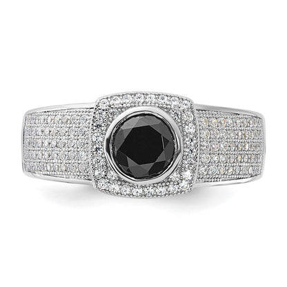 Sterlingsilber Brillant Glut Poliert Zirkonia & Schwarz Spinell Herren Ring