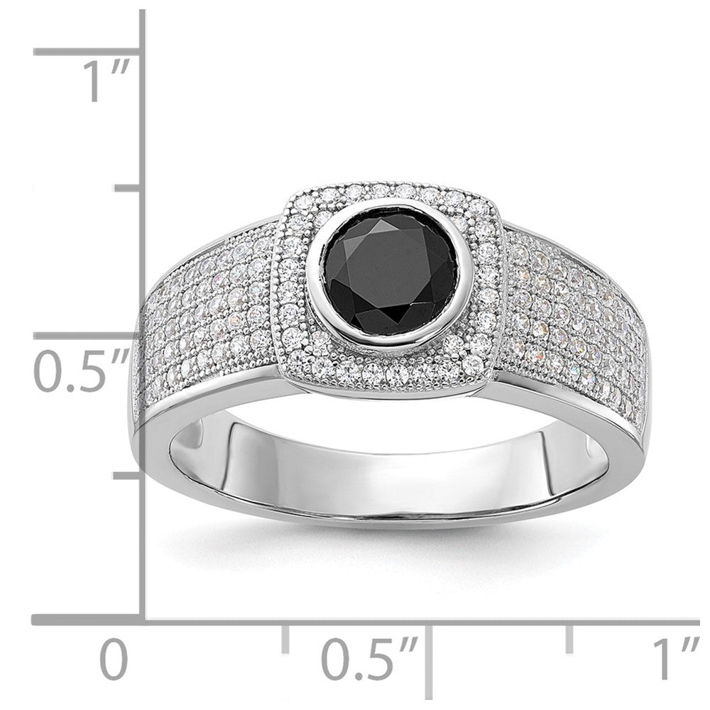 Sterlingsilber Brillant Glut Poliert Zirkonia & Schwarz Spinell Herren Ring