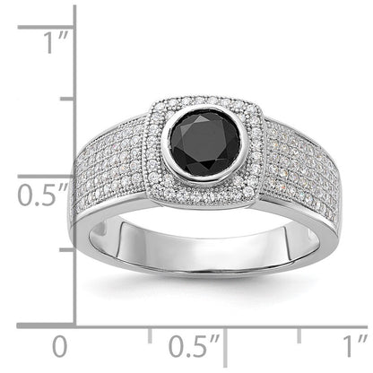 Sterlingsilber Brillant Glut Poliert Zirkonia & Schwarz Spinell Herren Ring