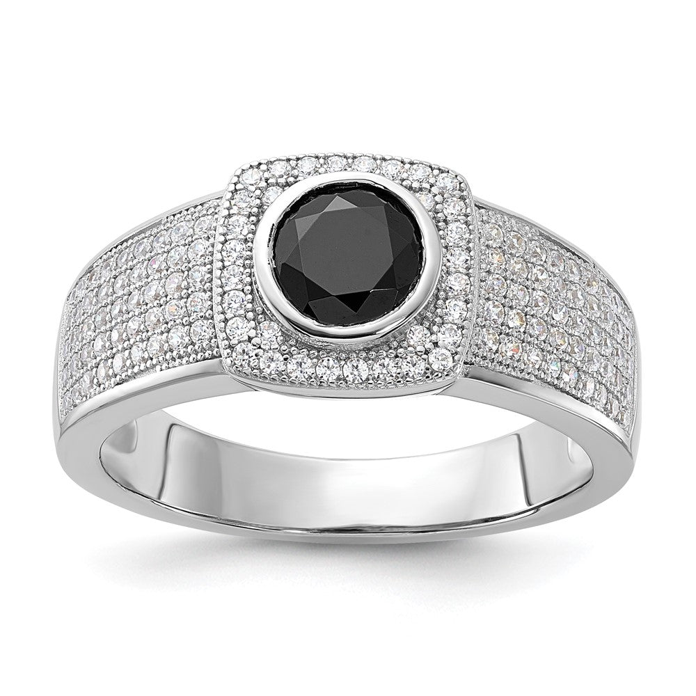 Sterlingsilber Brillant Glut Poliert Zirkonia & Schwarz Spinell Herren Ring