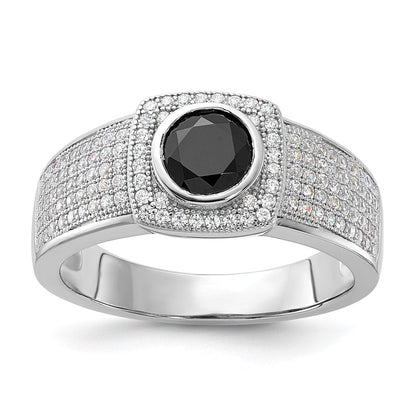 Sterlingsilber Brillant Glut Poliert Zirkonia & Schwarz Spinell Herren Ring