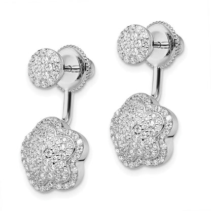 Sterlingsilber Rhodiniert Zirkonia Convertible Rückseite Ohrringe