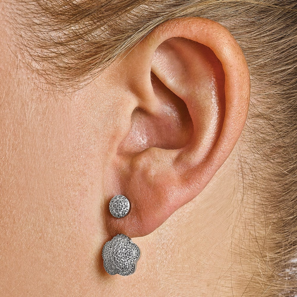 Sterlingsilber Rhodiniert Zirkonia Convertible Rückseite Ohrringe