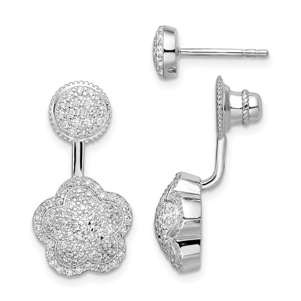 Sterlingsilber Rhodiniert Zirkonia Convertible Rückseite Ohrringe