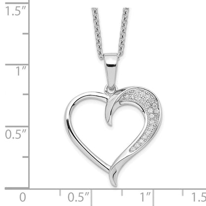 Sterlingsilber Brillant Glut Rhodiniert 21 Stein 18 Zoll Mikro Pavé Zirkonia Poliert Herz Halskette mit 2 Verlängerung