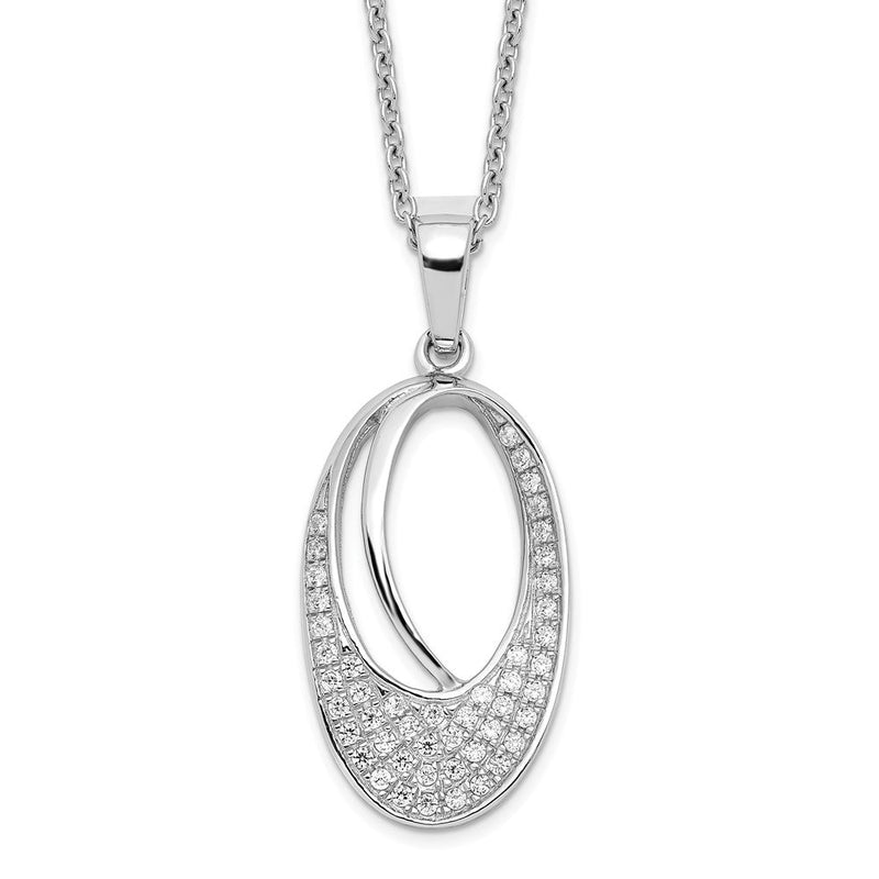 Sterlingsilber Brillant Glut Rhodiniert 48 Stein 18 Zoll Mikro Pavé Zirkonia Oval Halskette mit 2 Verlängerung