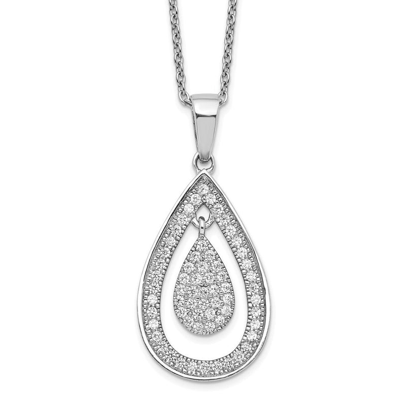 Sterlingsilber Brillant Glut Rhodiniert 64 Stein 18 Zoll Mikro Pavé Zirkonia Tropfen Halskette mit 2 Verlängerung