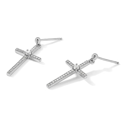 Sterlingsilber Brillant Glut Rhodiniert 50 Stein Mikro Pavé‚äö Zirkonia Kreuz Ohrhänger