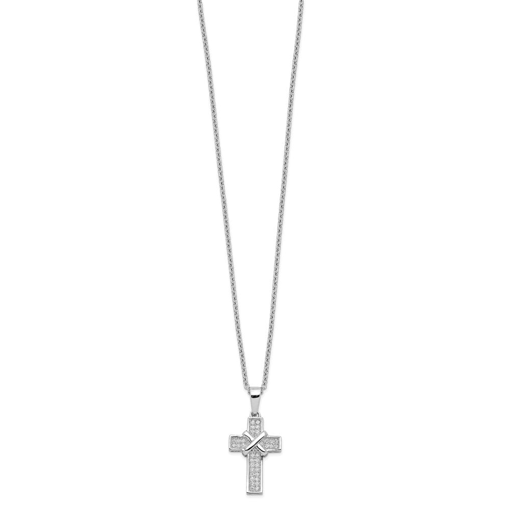 Sterlingsilber Brillant Glut Rhodiniert 38 Stein 18 Zoll Mikro Pavé Zirkonia Poliert Kreuz Halskette mit 2 Verlängerung