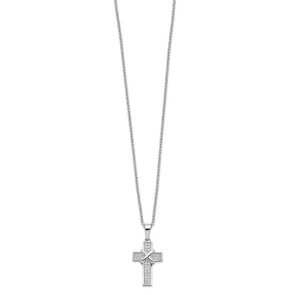 Sterlingsilber Brillant Glut Rhodiniert 38 Stein 18 Zoll Mikro Pavé Zirkonia Poliert Kreuz Halskette mit 2 Verlängerung