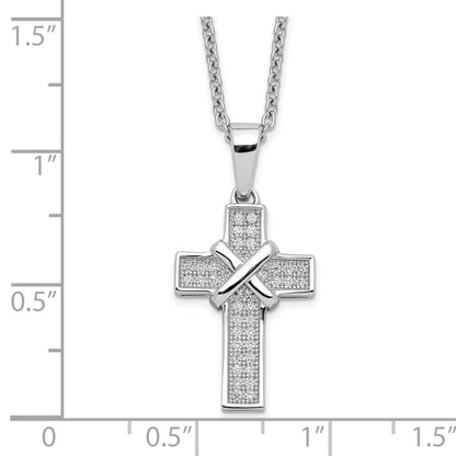 Sterlingsilber Brillant Glut Rhodiniert 38 Stein 18 Zoll Mikro Pavé Zirkonia Poliert Kreuz Halskette mit 2 Verlängerung