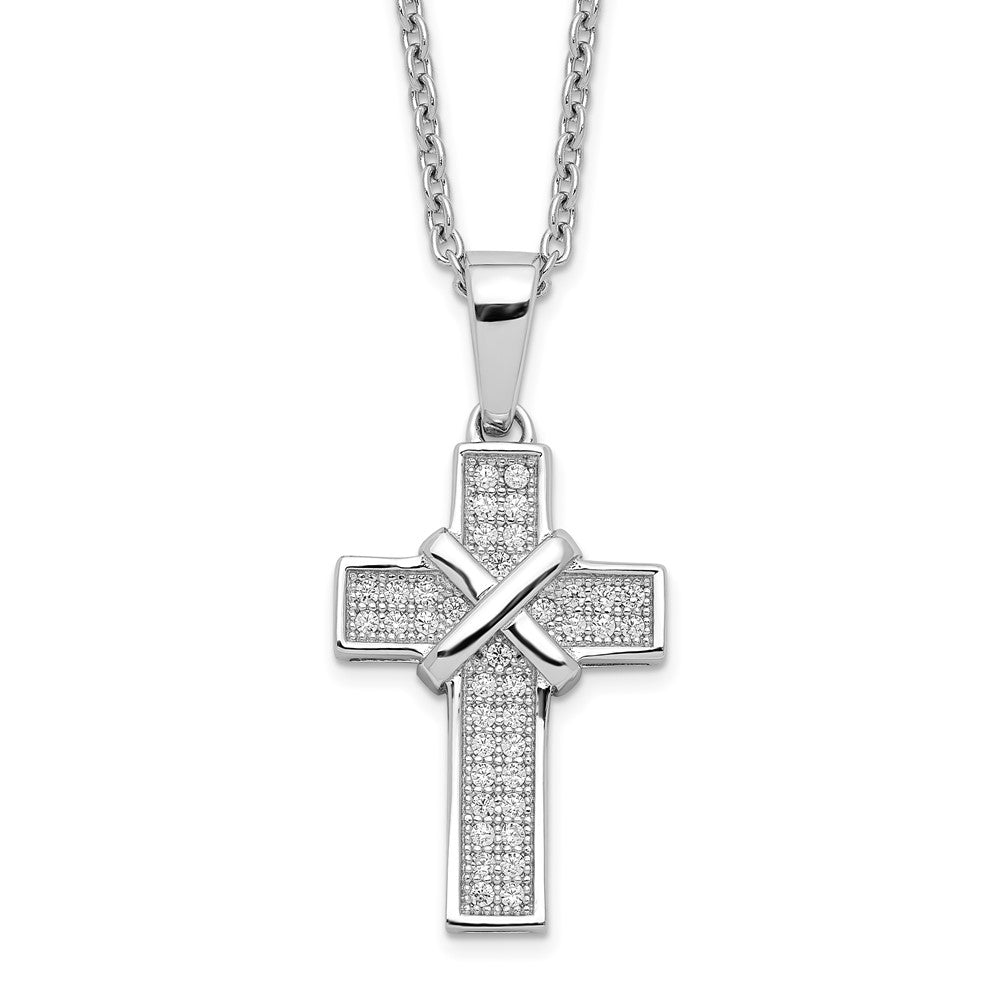 Sterlingsilber Brillant Glut Rhodiniert 38 Stein 18 Zoll Mikro Pavé Zirkonia Poliert Kreuz Halskette mit 2 Verlängerung