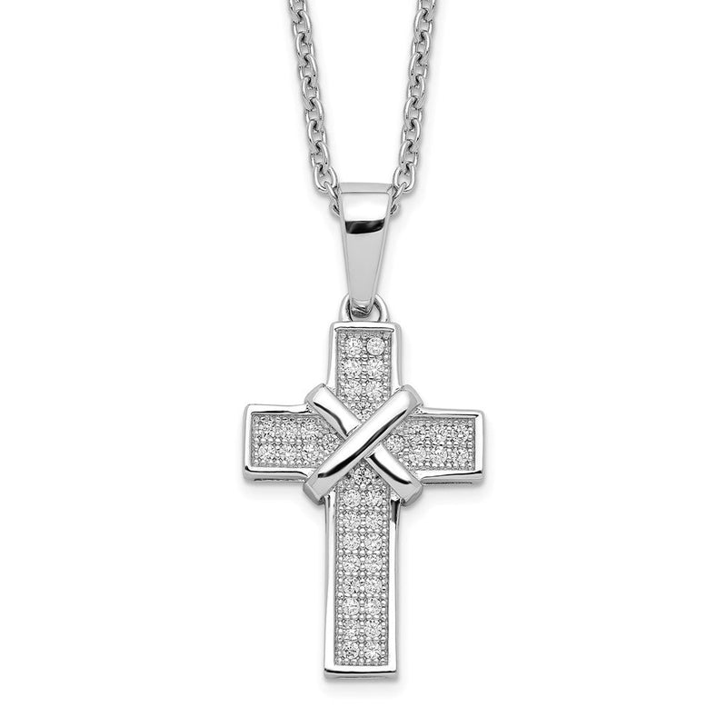 Sterlingsilber Brillant Glut Rhodiniert 38 Stein 18 Zoll Mikro Pavé Zirkonia Poliert Kreuz Halskette mit 2 Verlängerung