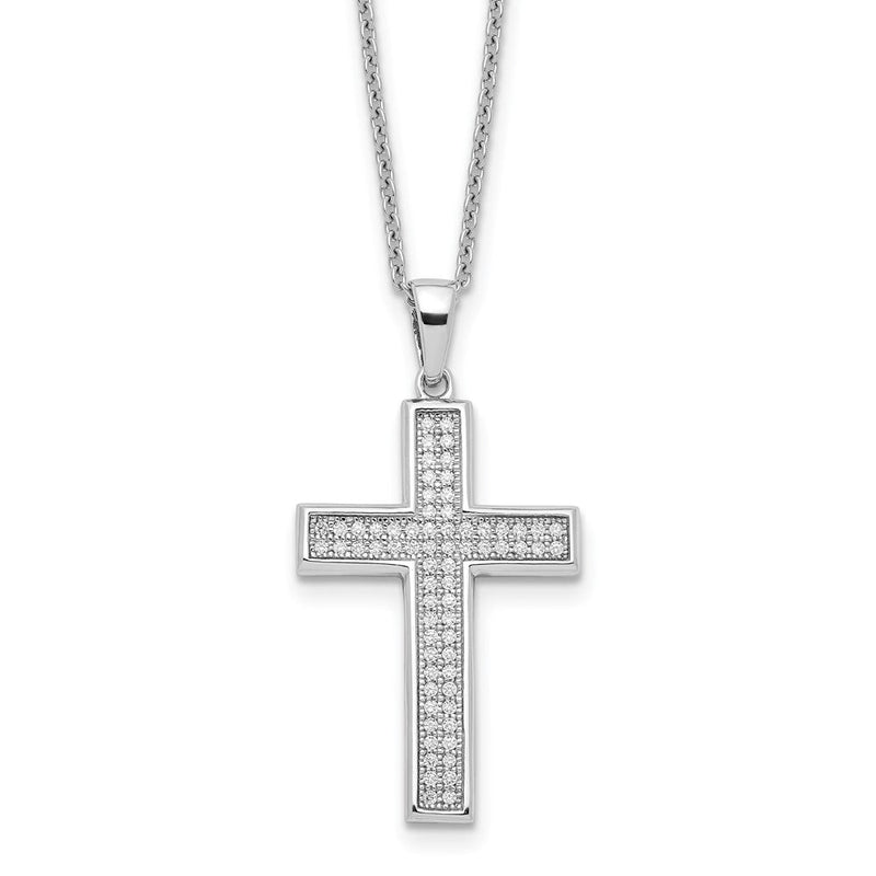 Sterlingsilber Brillant Glut Rhodiniert 68 Stein 18 Zoll Mikro Pavé Zirkonia Poliert Kreuz Halskette mit 2 Verlängerung