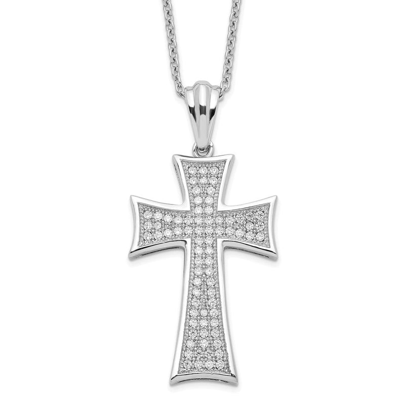 Sterlingsilber Brillant Glut Rhodiniert 74 Stein 18 Zoll Mikro Pavé Zirkonia Poliert Kreuz Halskette mit 2 Verlängerung