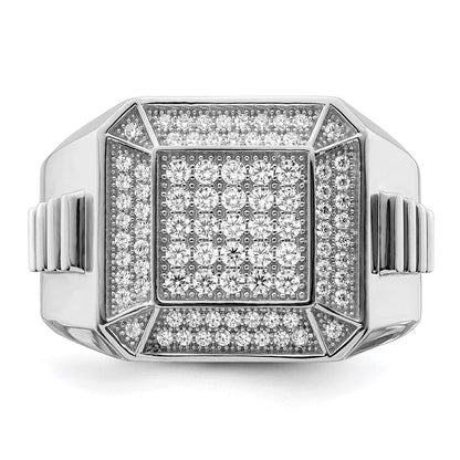 Sterlingsilber Brillant Glut Rhodiniert 89 Stein Mikro Pavé Zirkonia Poliert Herren Ring
