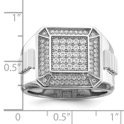 Sterlingsilber Brillant Glut Rhodiniert 89 Stein Mikro Pavé Zirkonia Poliert Herren Ring